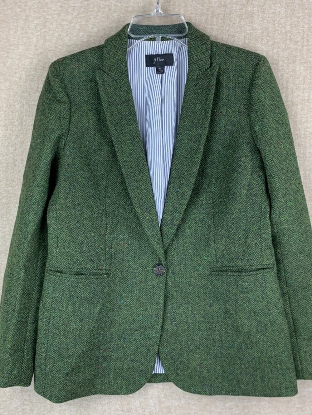 J CREW Parke Blazer English Wool Size 6 Herringbone Tweed Green Jacket Academia